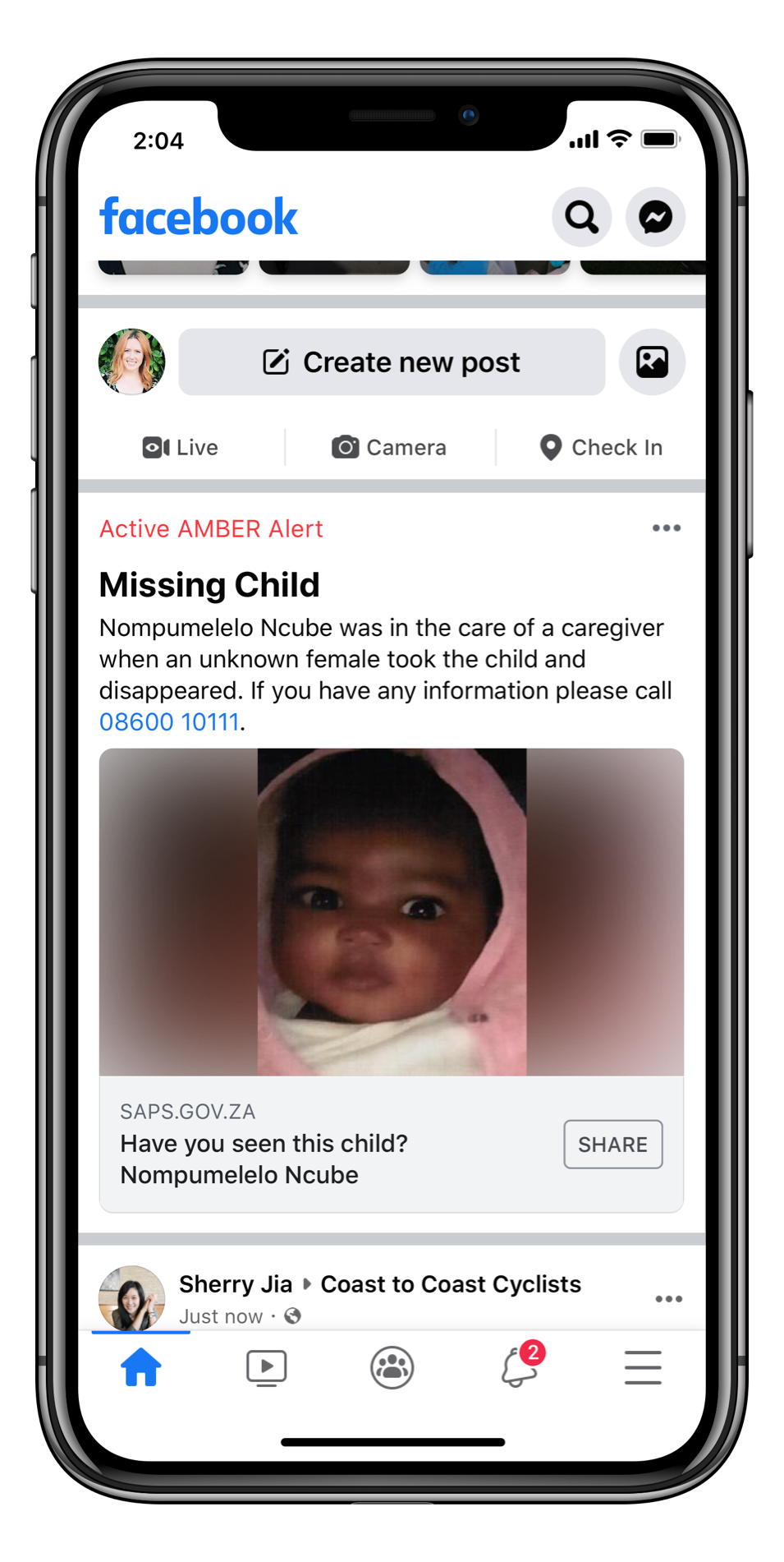 South Africa is using Facebook Alerts in searching missing children