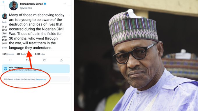 Twitter Deletes President Buhari’s War Monger Tweet
